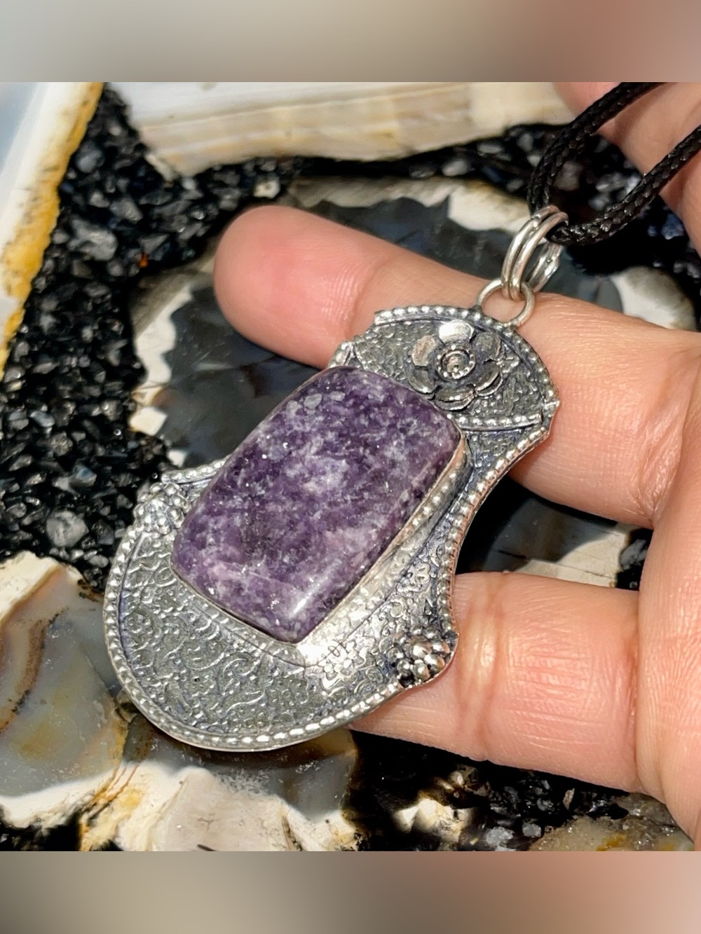 “The Jumpstart Stone” Lepidolite Pendant 2 1/2”